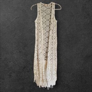 Altar’d State Crochet Cardigan M Knit Lace Long Open Front Duster Boho